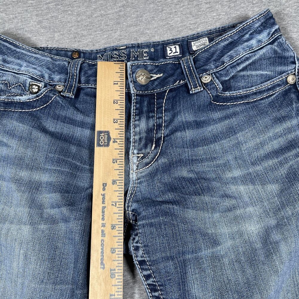 Miss Me Skinny Jeans Womens 31 Blue Medium Wash Mid Rise Embroidered Denim - Picture 4 of 10